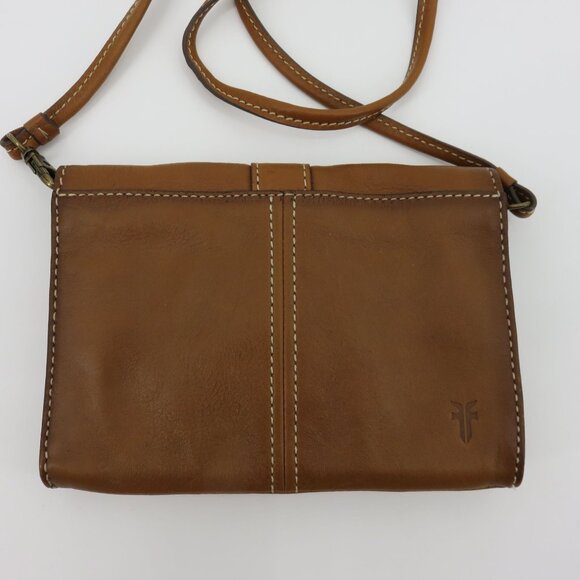 Frye Brown Leather Ring Flap Front Crossbody Handbag Purse Bag Removable Strap - Picture 6 of 9